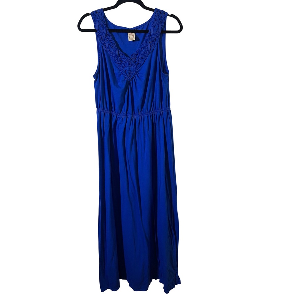 Faded Glory Maxi Dress XL 16-18 Boho Crochet Neckline Royal Blue